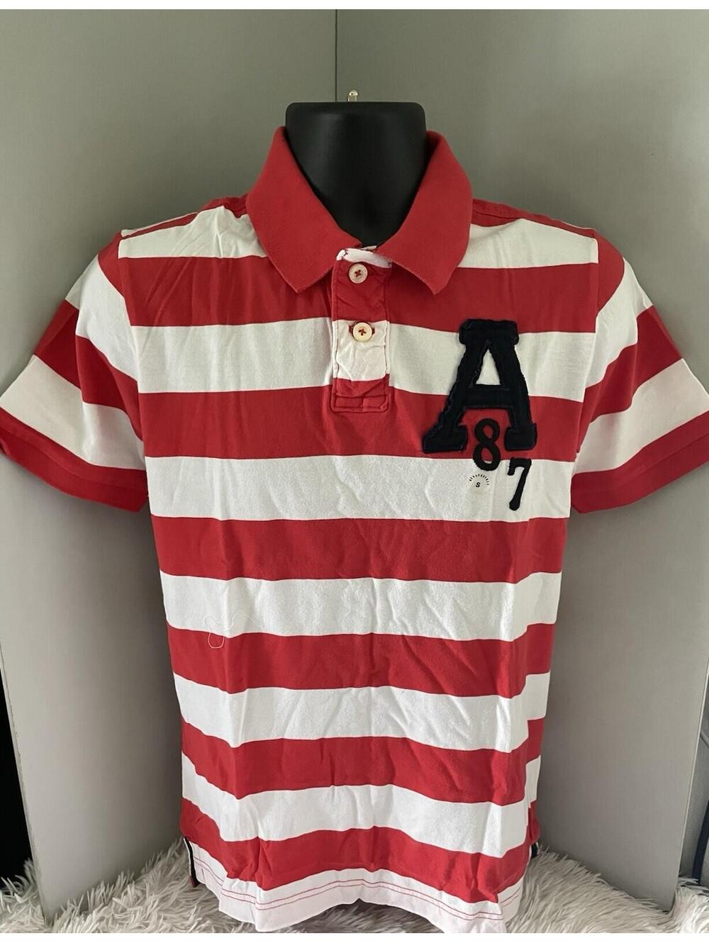 NWT Y2K AEROPOSTALE SS Striped Logo Polo Shirt (Red/Navy) (S)